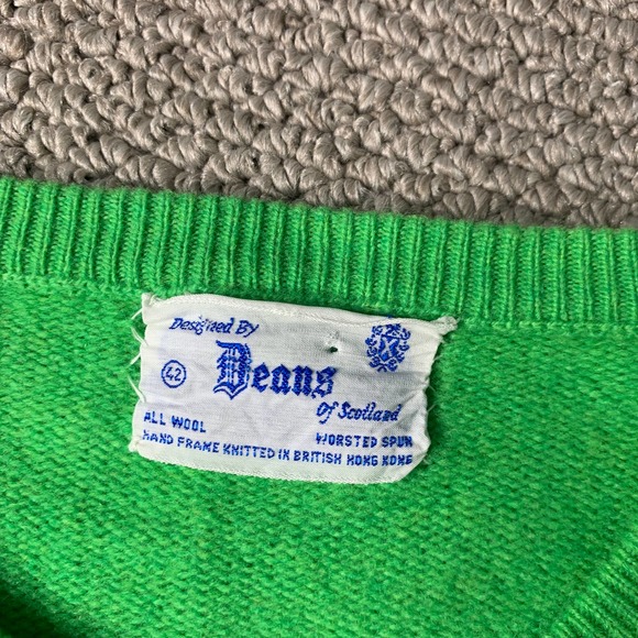 Beans Of Scotland Womens Cardigan Sweater Size 42 Green Wool Button Front Pocket - Picture 10 of 12